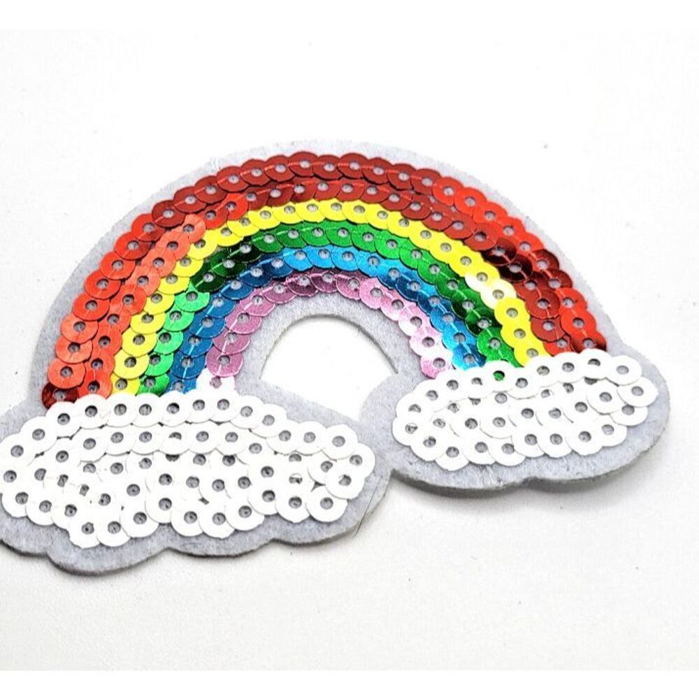 Sequin Rainbow Iron On Patch Applique 3in by 2in